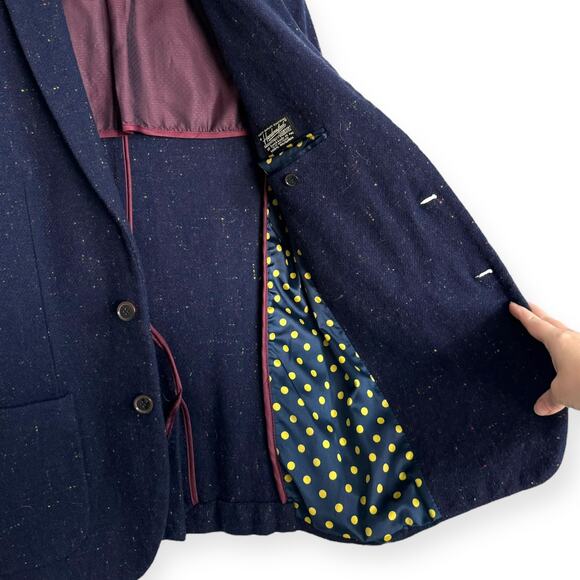 Scotch & Soda Navy Blue Wool Tweed Slim Fit Two Button Blazer Men's Size M/48 - Picture 9 of 14